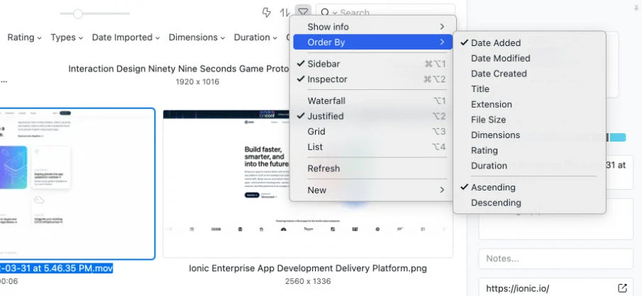 Capture of how to change the display order of the inspirations.
